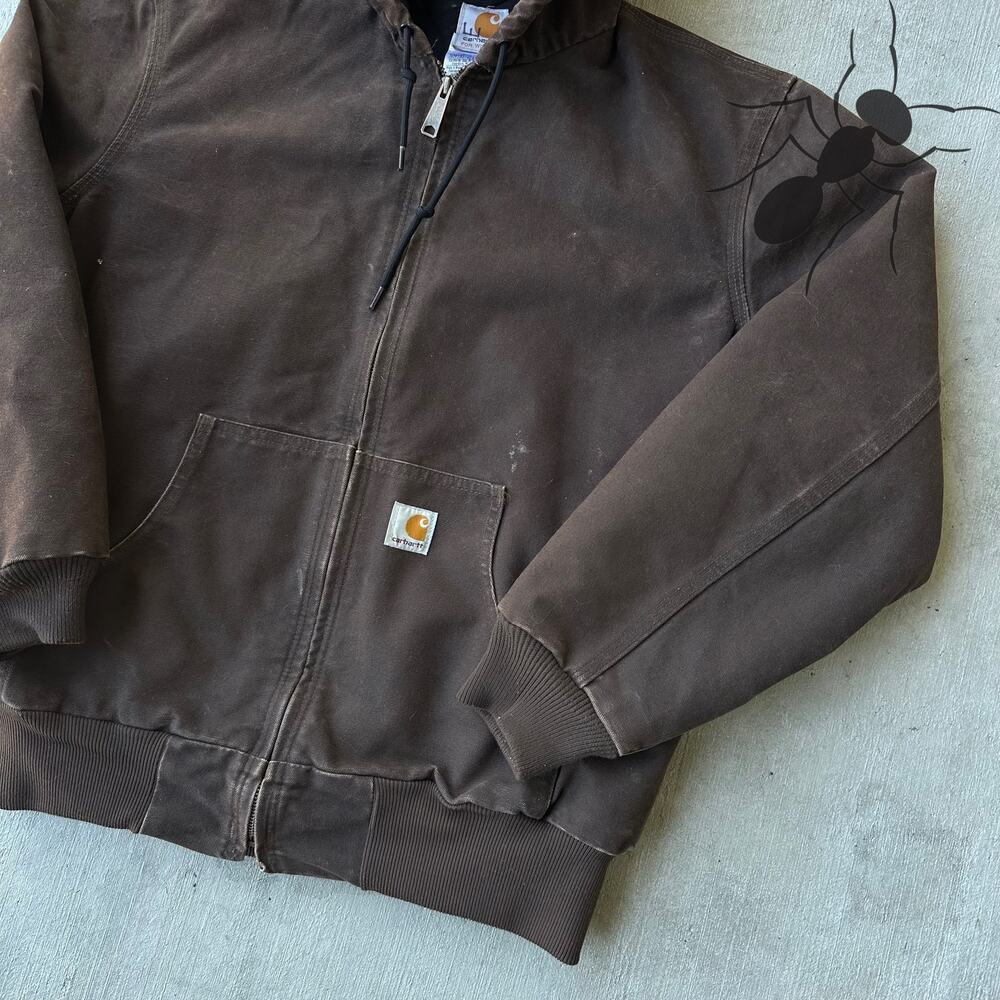 Vintage Y2K Carhartt WOMENS WJ130 DKB brown hooded work wear jacket - Picture 4 of 8